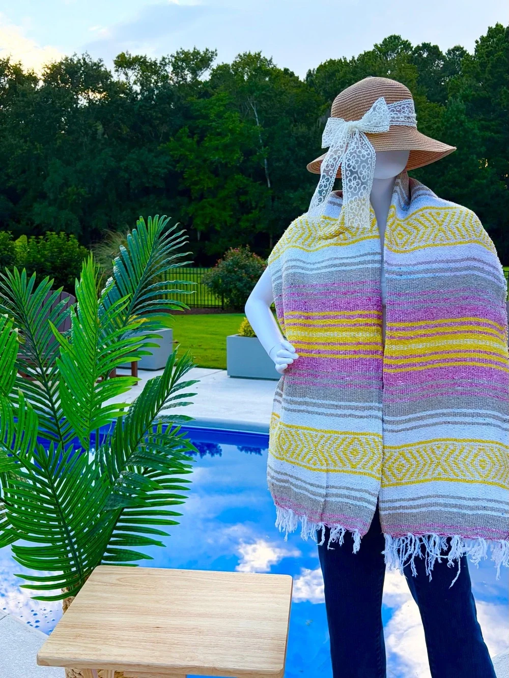 Mexican Falsa Blanket – Woven Striped Serape Throw with Fringe